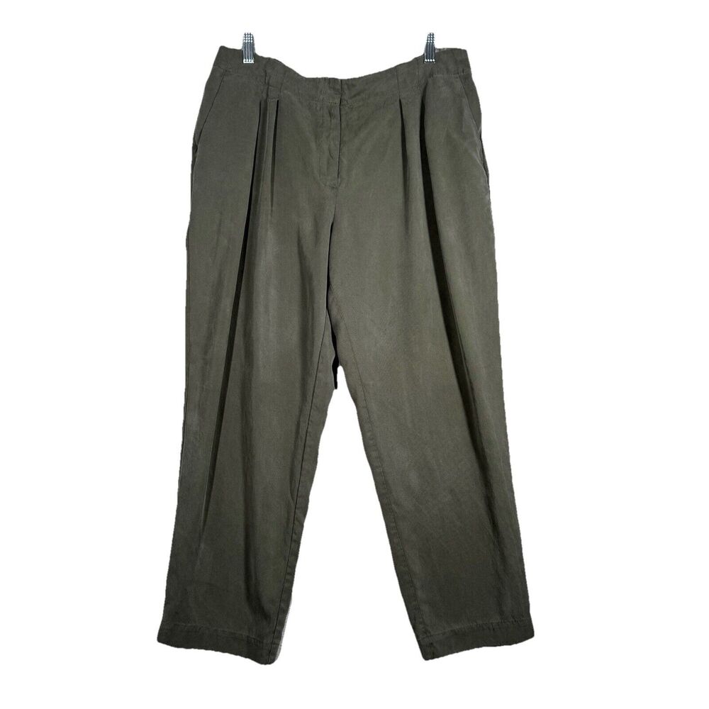 Chicos Pants Womens Medium Olive Green Pleated Skimmer Career Business Casual